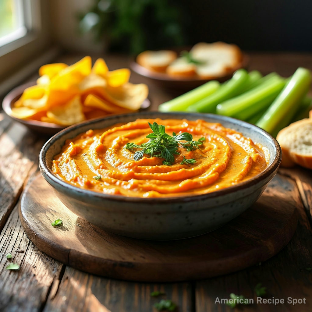 Classic Buffalo Chicken Dip A hot, bubbly cast-iron skillet of classic Buffalo chicken dip, topped with golden-brown melted cheese and garnished with fresh chopped celery.