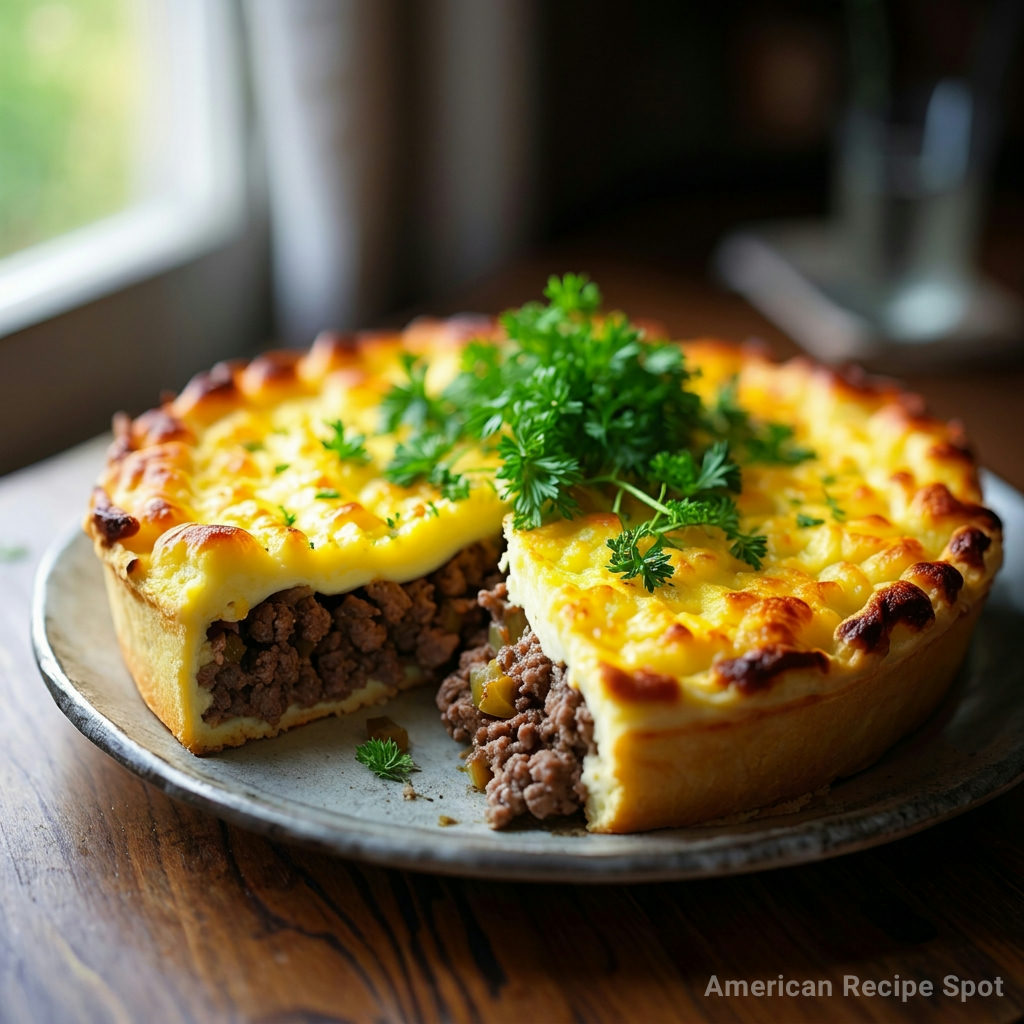 Classic Shepherd's Pie Classic Shepherd's Pie with golden mashed potato topping over savory beef and vegetable filling, bubbling hot in ceramic baking dish